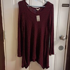 2/$10 NWT Mudd Dark Red Wine Marled Long Sleeve Tunic
